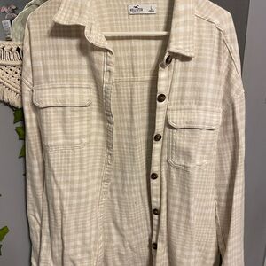 Hollister Cream Plaid Button-Up Shirt